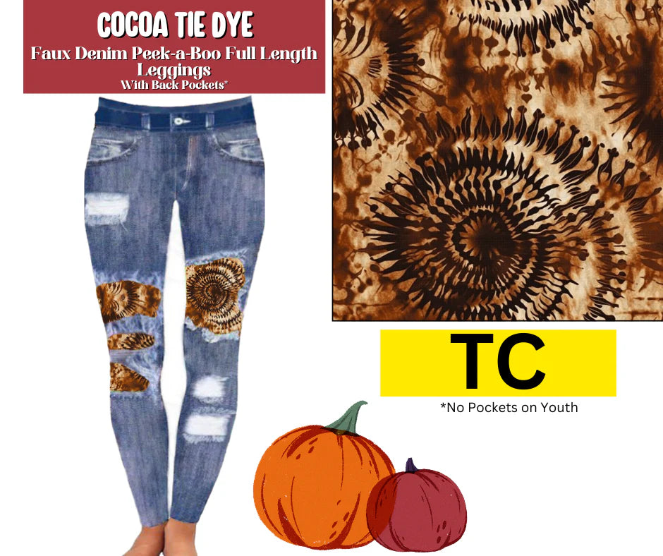 Cocoa Tie Dye Faux Denim Full Length Peekaboo Leggings