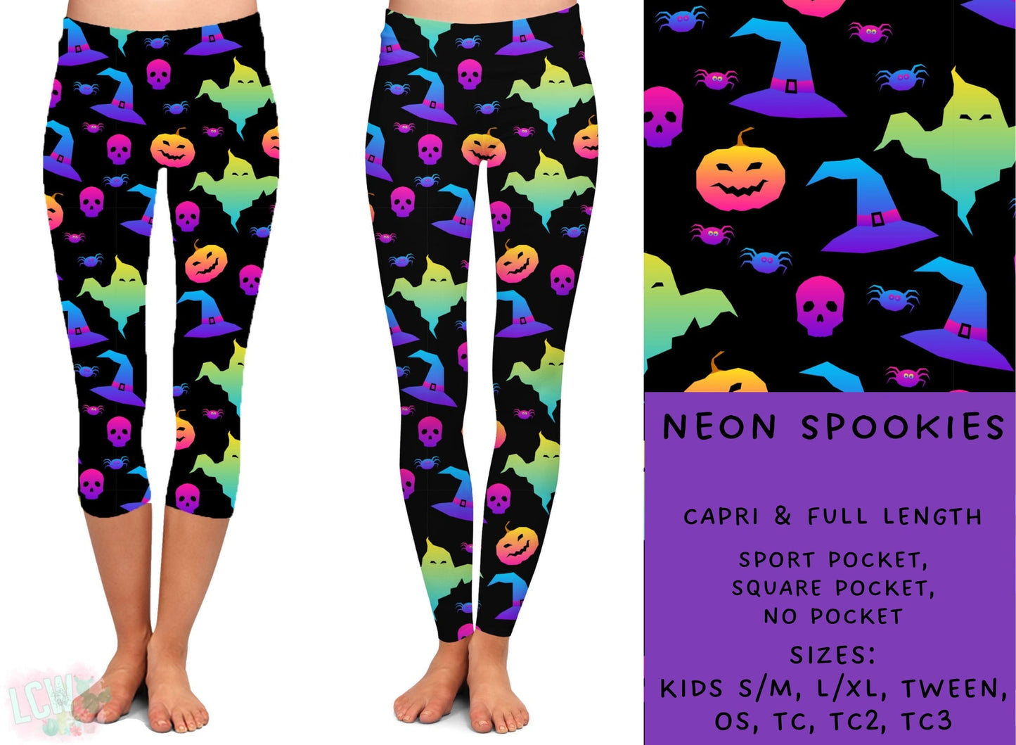 Ready To Ship - Neon Spookies Full and Capri Length Leggings