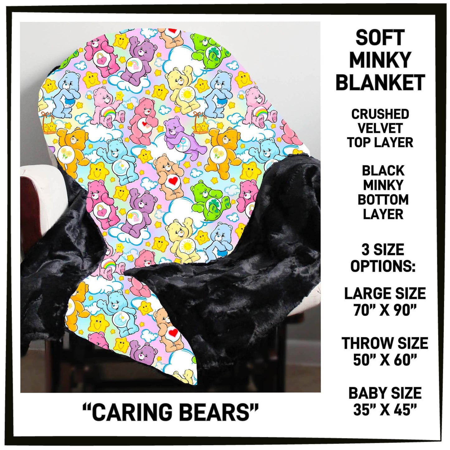 MI8B - Caring Bears Minky Blanket - Preorder Closing 7/15 ETA: Late Sept