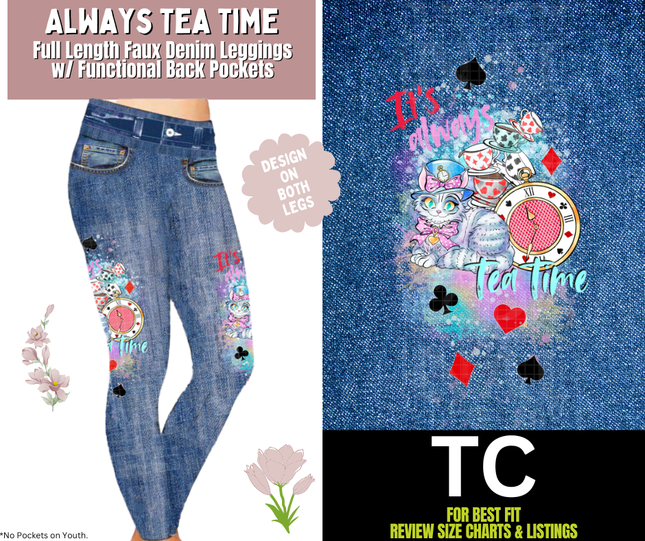 Always Tea Time Full Length Faux Denim w/ Side Leg Designs