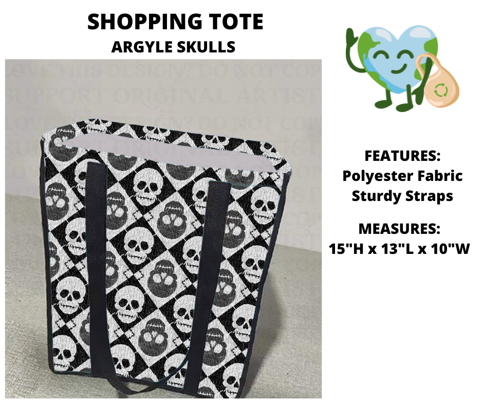 Argyle Skulls Shopping Tote
