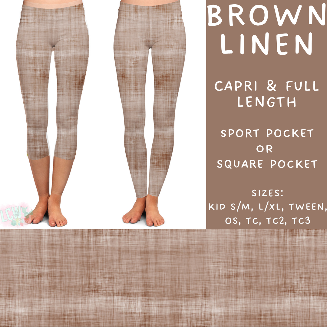 Ready To Ship - Brown Linen Capri Length Leggings - TC2 Sport Pocket