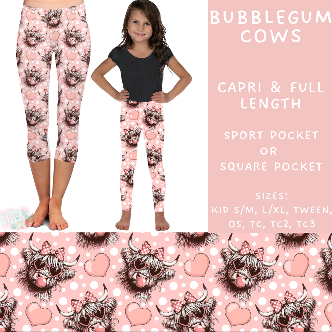 Ready To Ship - Bubblegum Cows Full and Capri Length Legging