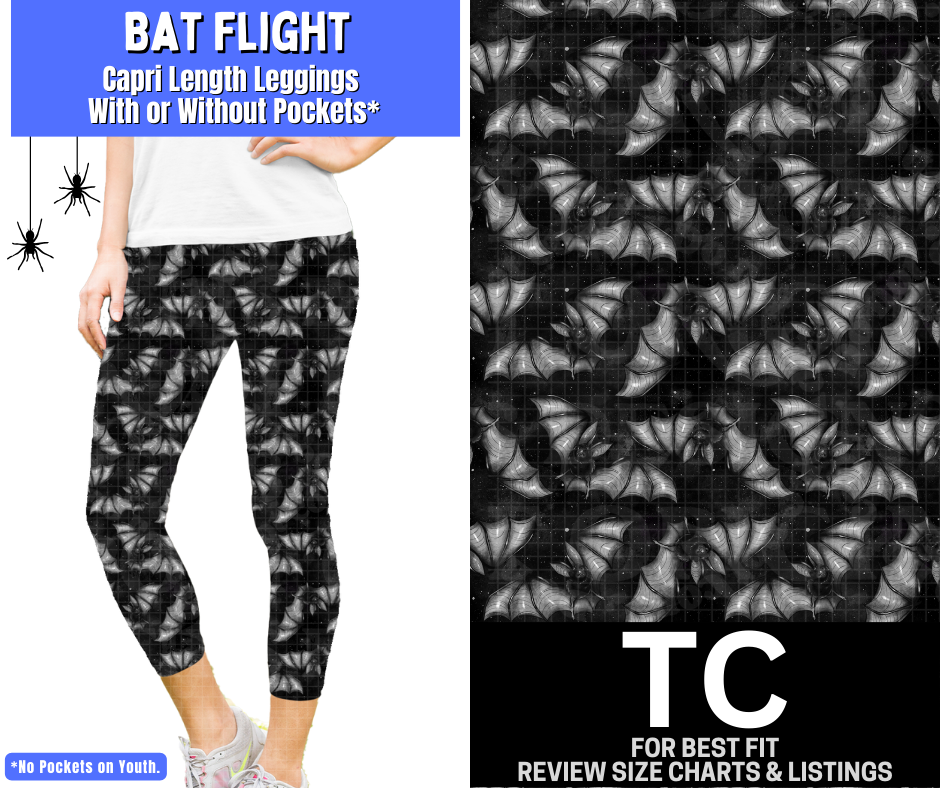 Bat Flight Capri Length Leggings w/ Pockets