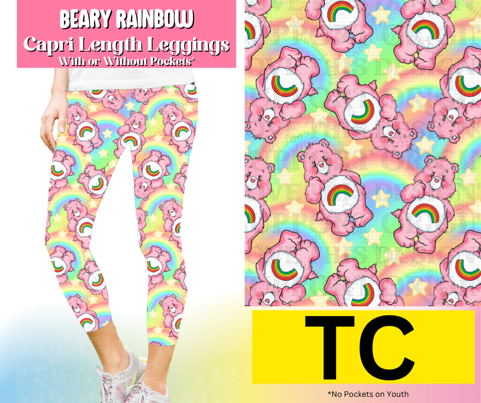 Beary Rainbow Capri Length Leggings w/ Pockets
