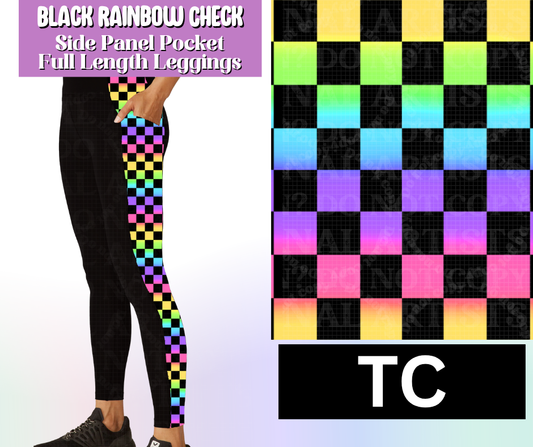 Black Rainbow Check Side Panel Pocket Full Length Leggings