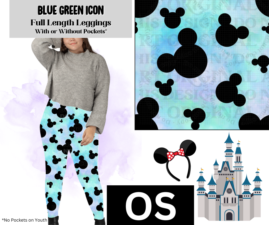 Blue Green Icon Full Length Leggings w/ Pockets