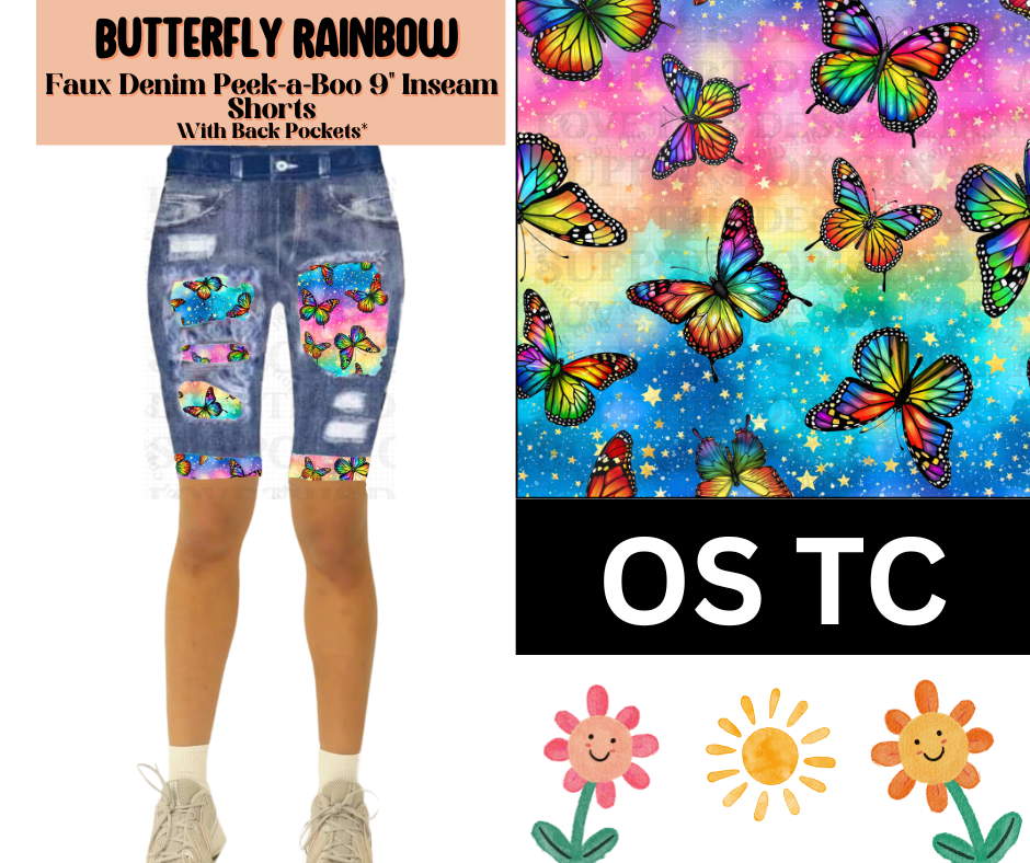 Butterfly Rainbow Faux Denim Jamaica Shorts