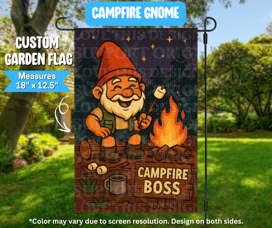 Campfire Gnome Garden Flag
