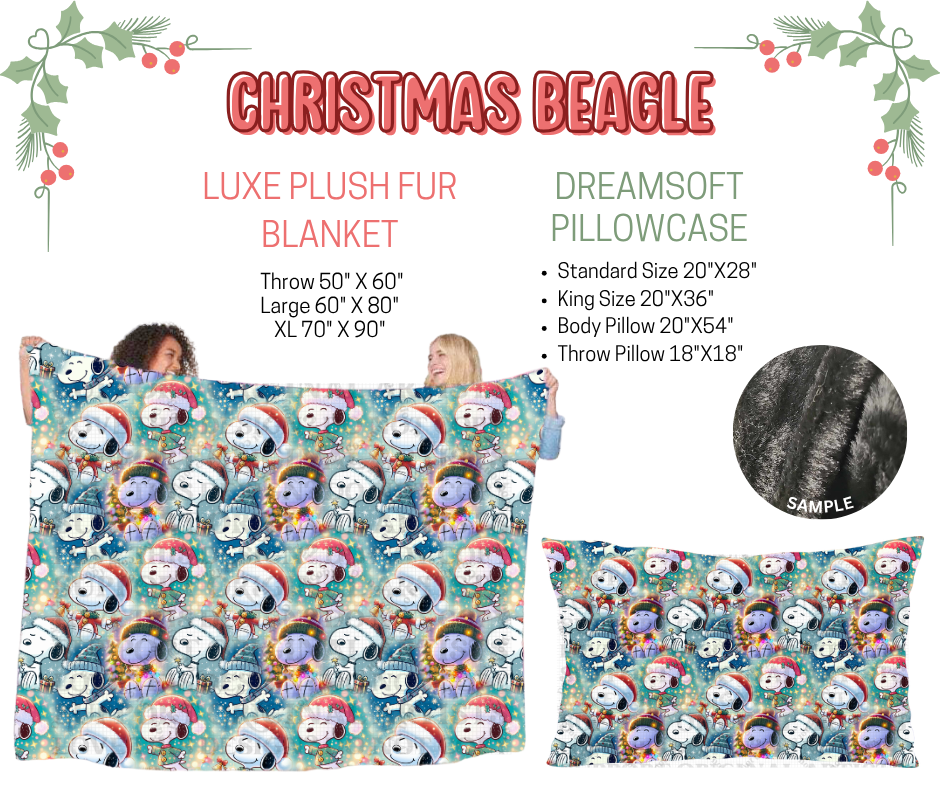 Preorder! Closes 9/3. ETA Dec. Christmas Beagle Luxe Plush Fur Blanket and/or DreamSoft Pillowcase