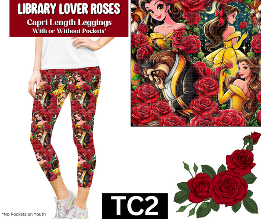 Library Lover Roses Capri Length Leggings w/ Pockets