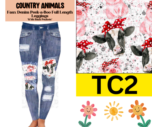 Country Animals Faux Denim Full Length Peekaboo Leggings