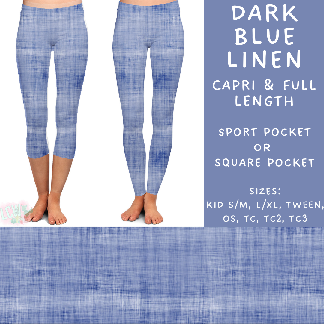 Ready To Ship - Dark Blue Linen Full Length - TC2 Square & Capri Length - TC Square Pocket