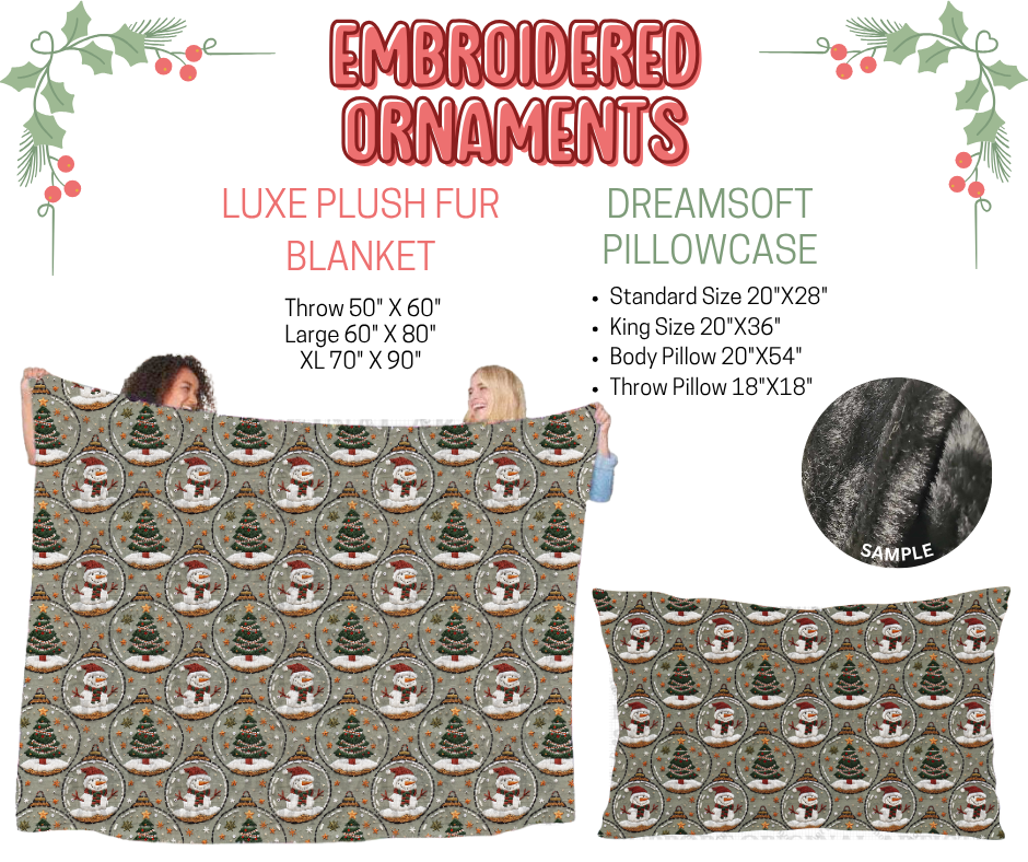 Preorder! Closes 9/3. ETA Dec. Embroidered Ornaments Luxe Plush Fur Blanket and/or DreamSoft Pillowcase