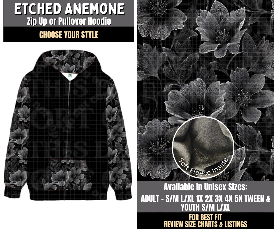 Preorder! Closes 8/3. ETA Nov. Etched Anemone Zip-Up or Pullover Hoodie
