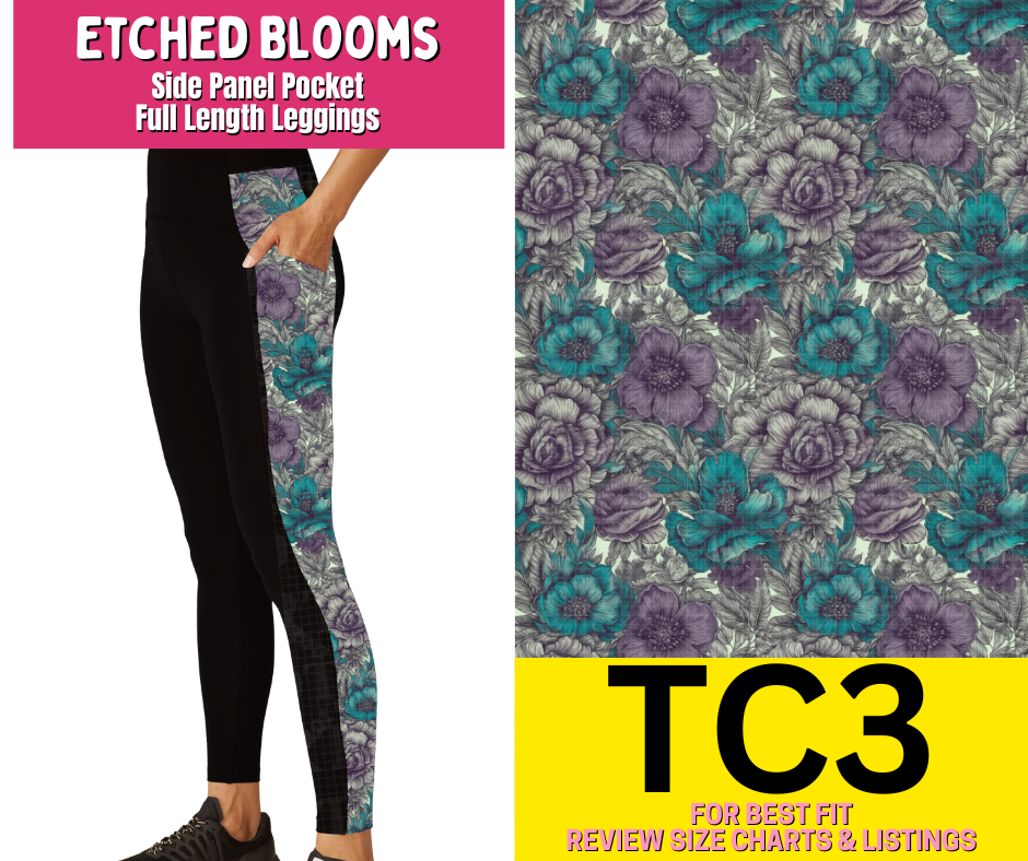 Etched Blooms Side Panel Pocket Full Length Leggings