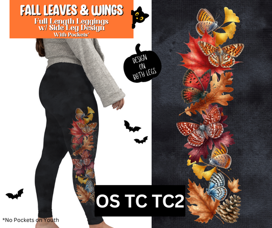 Fall Leaves & Wings Full Length Leggings w/ Side Leg Designs