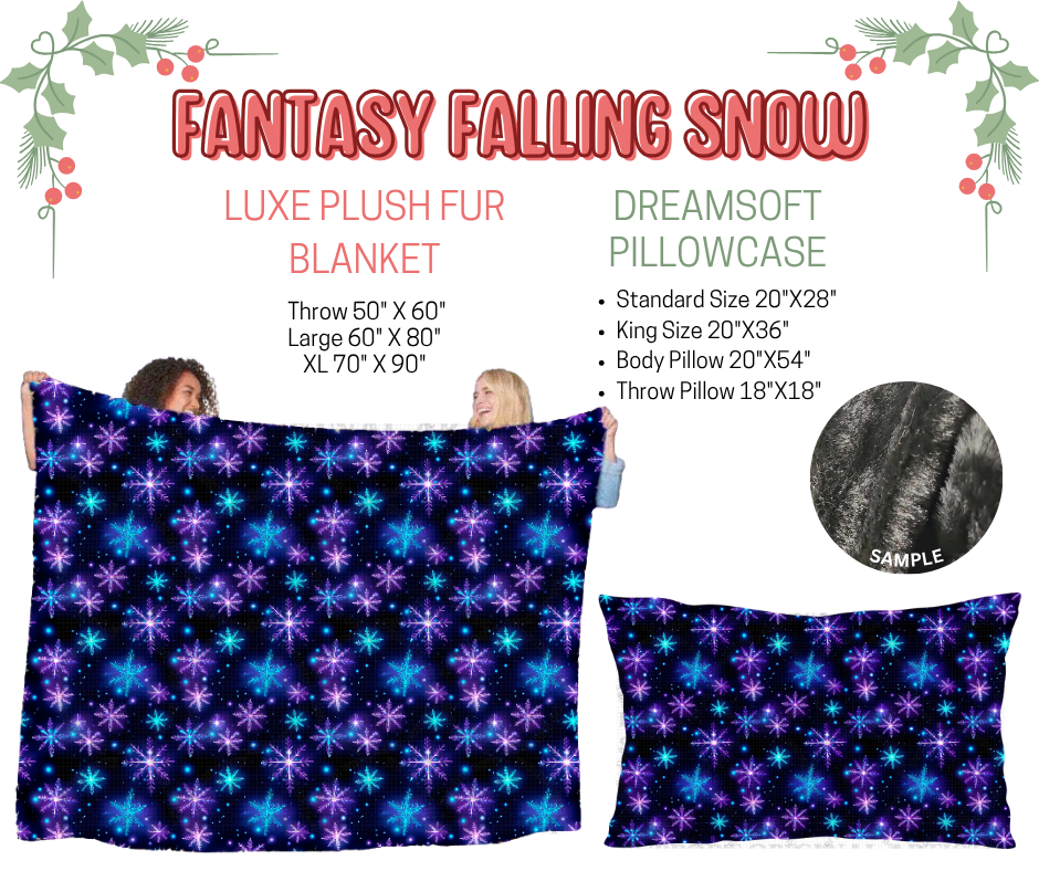 Preorder! Closes 9/3. ETA Dec. Fantasy Falling Snow Luxe Plush Fur Blanket and/or DreamSoft Pillowcase