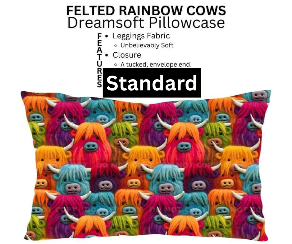 Felted Rainbow Cows Dreamsoft Pillowcase