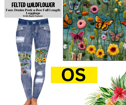 Felted Wildflower Faux Denim Full Length Peekaboo Leggings