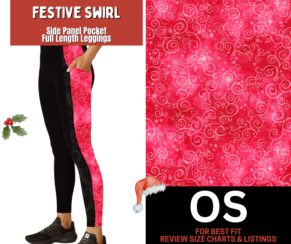 Festive Swirl Side Panel Pocket Full Length Leggings