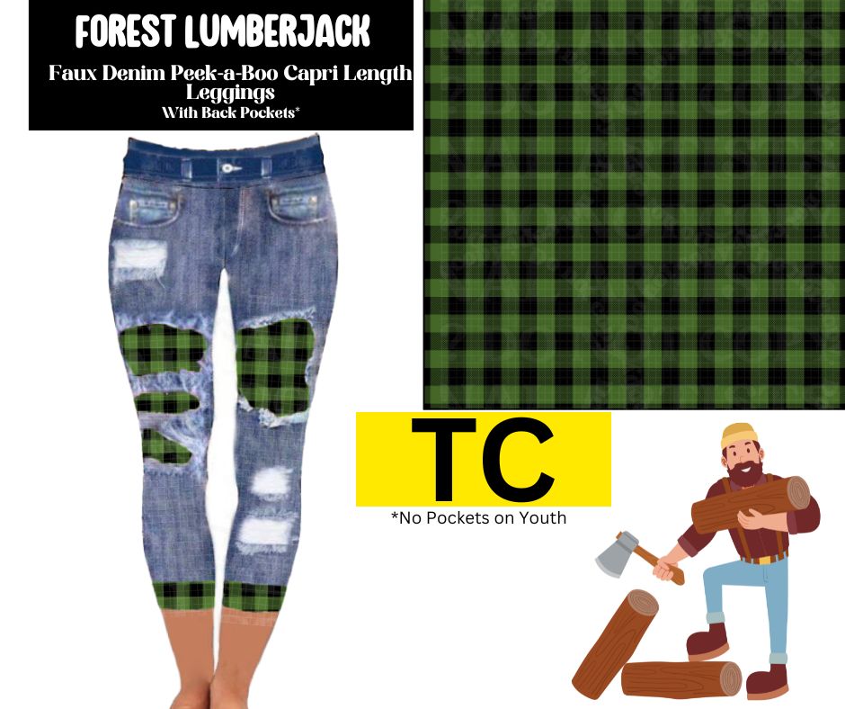 Forest Lumberjack Capri Faux Denim Peekaboo