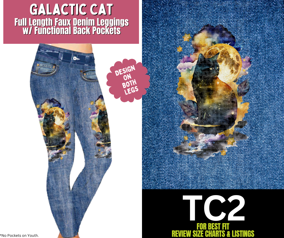 Galactic Cat Full Length Faux Denim w/ Side Leg Designs