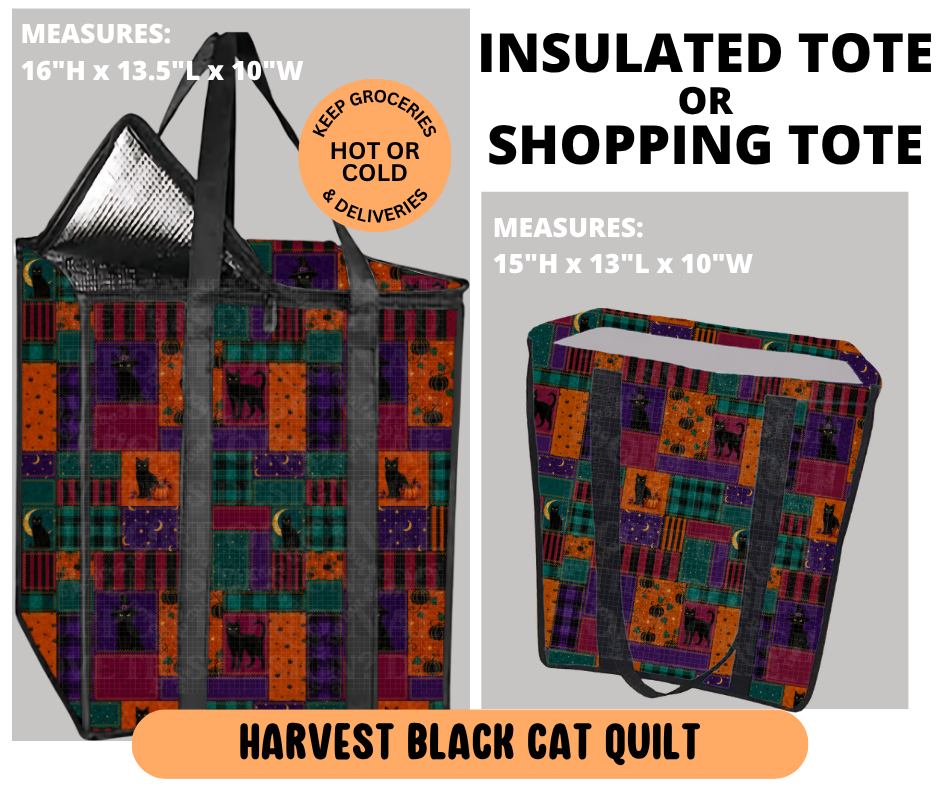 Preorder! Closes 6/29. ETA Sept. Harvest Black Cat Quilt Shopping & Insulated Tote