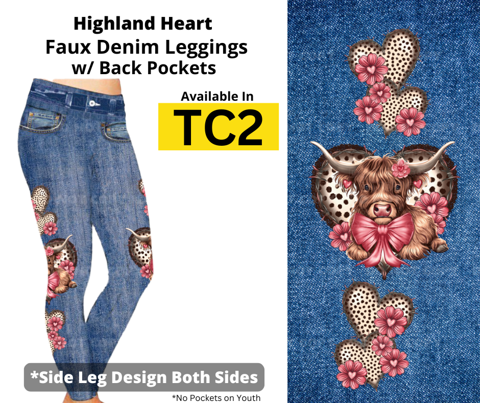 Highland Heart Full Length Faux Denim w/ Side Leg Designs