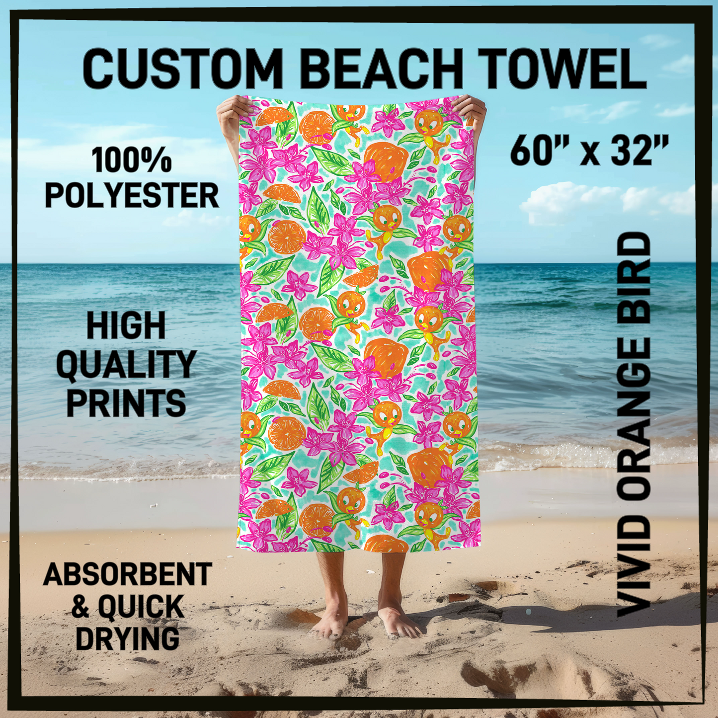 B9TW - Vivid Orange Bird Beach Towel - Preorder Closing 6/2 ETA: Early August