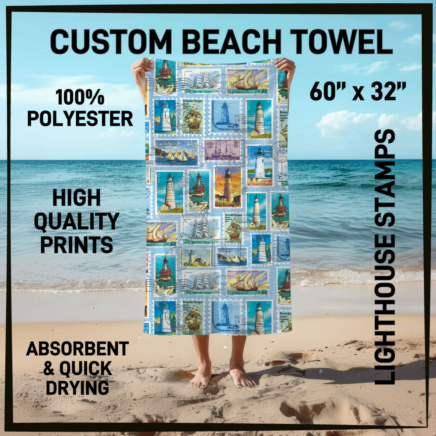 B9TW - Lighthouse Stamps Beach Towel - Preorder Closing 6/2 ETA: Early August