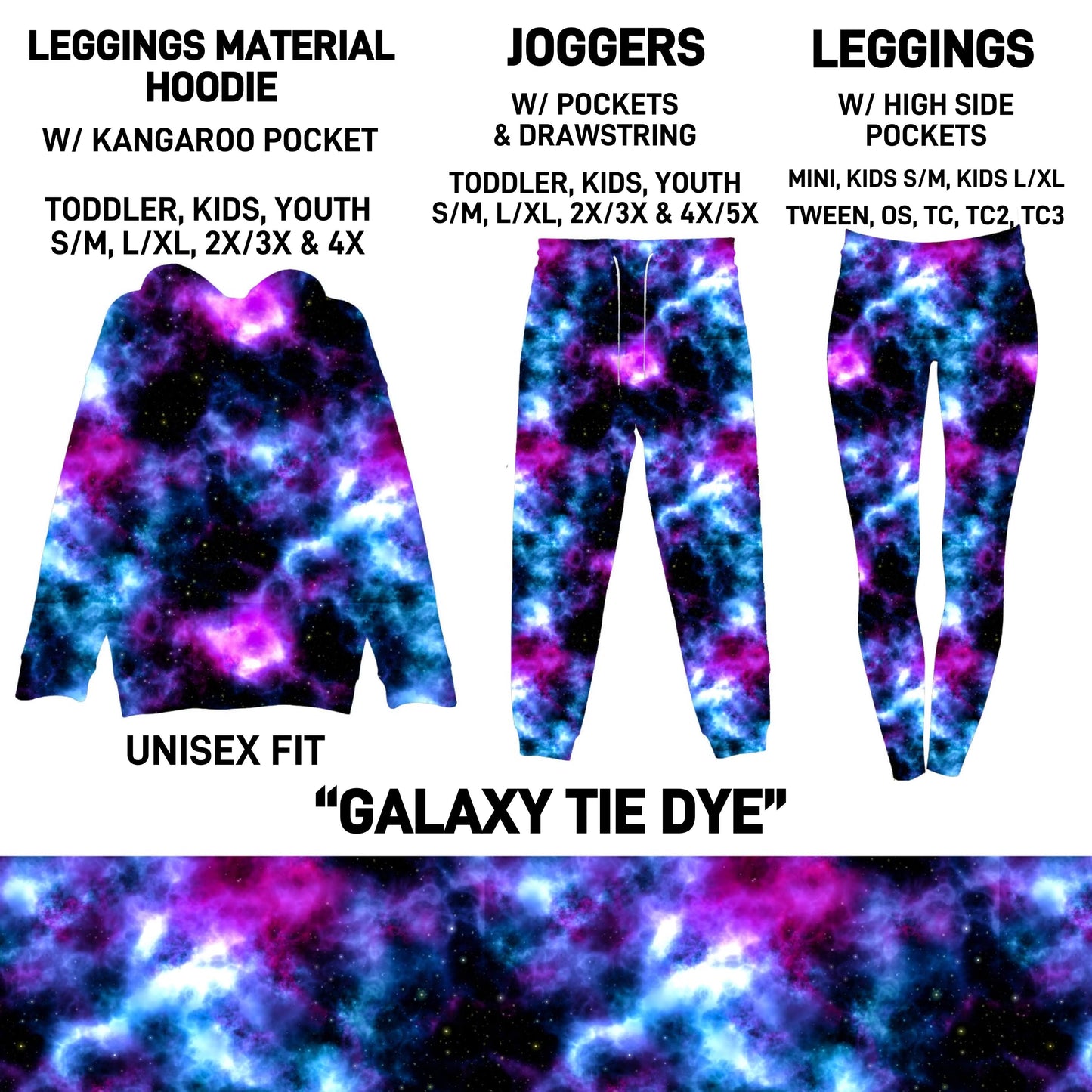 HD2S - Galaxy Tie Dye Leggings Material Hoodie/Leggings/Full Joggers - Preorder ETA: Late Oct