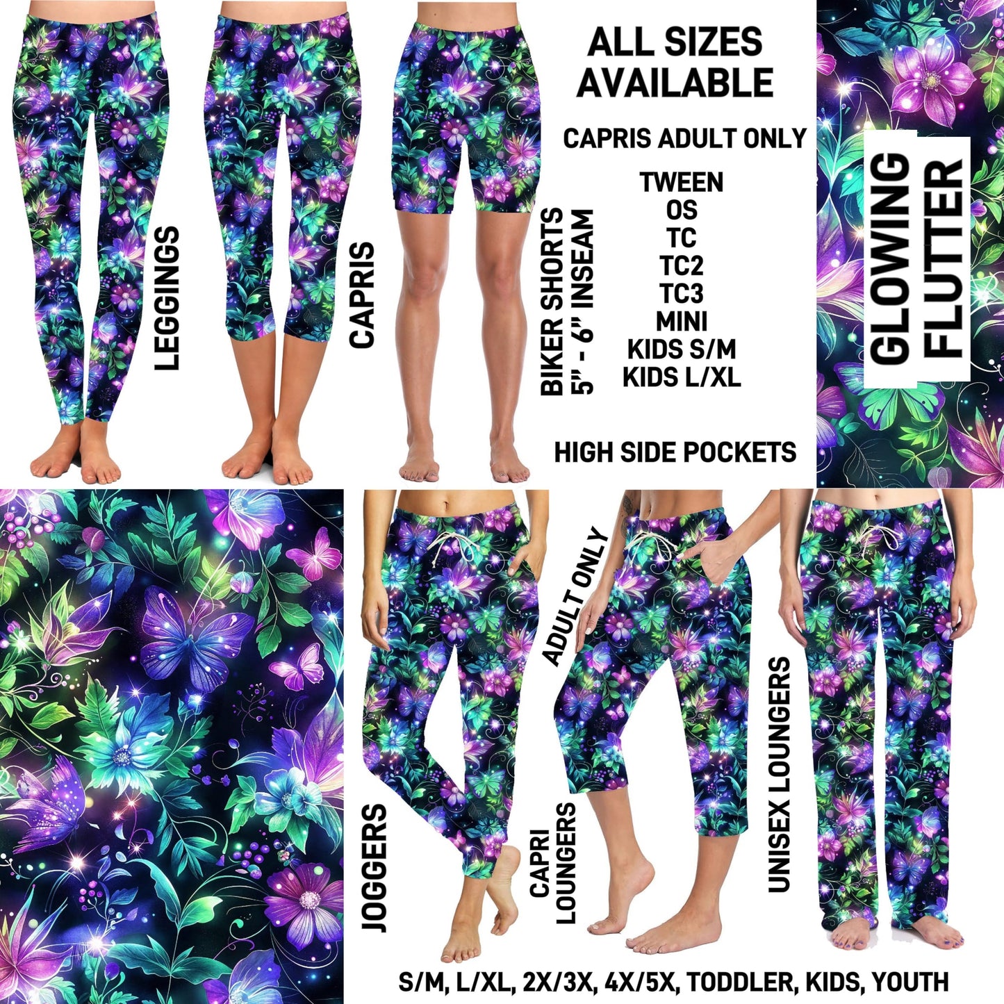 263BT - Glowing Flutter Biker/Capris/Leggings with High Side Pockets - Preorder ETA: Late Oct