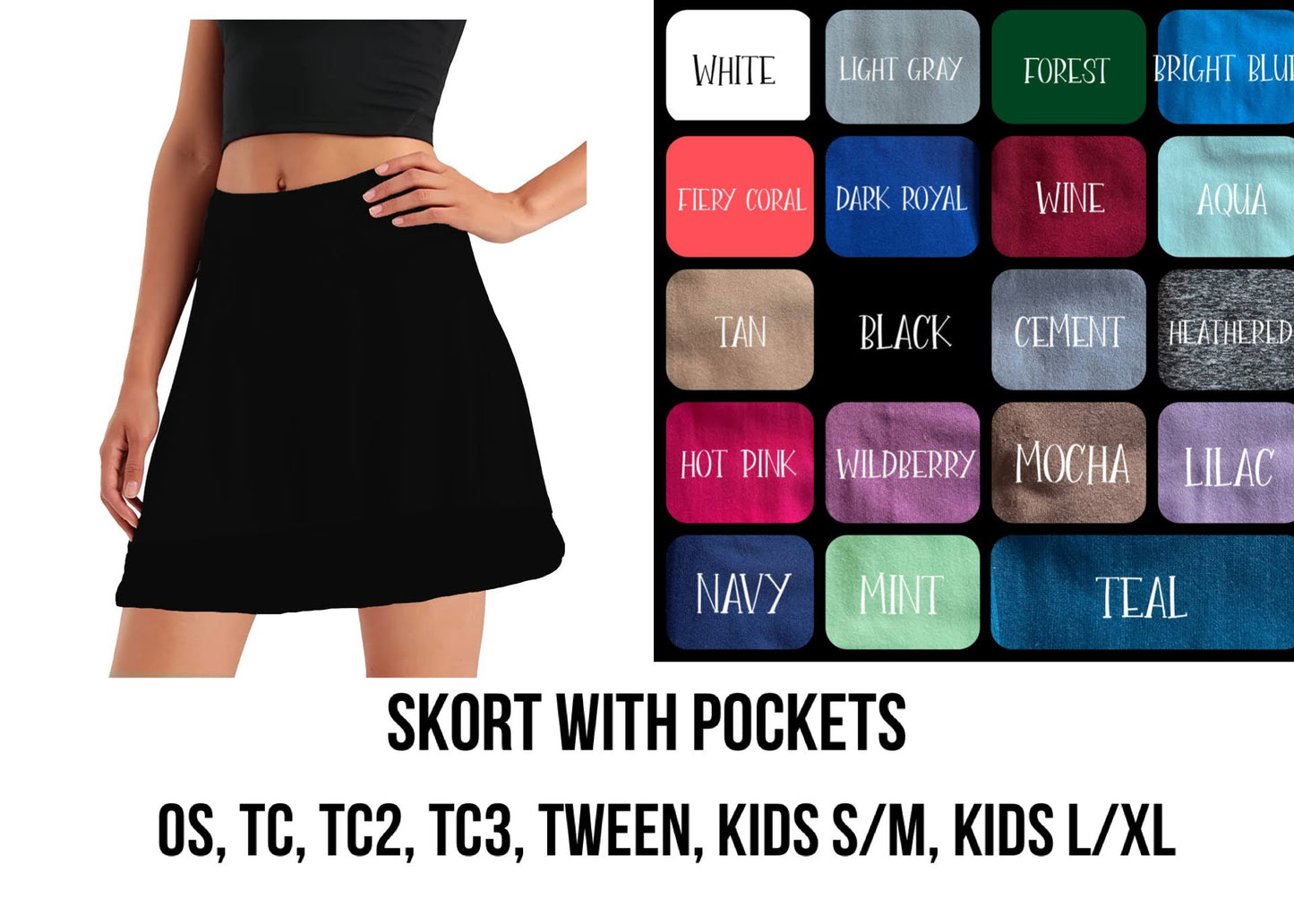 SO3B - (Kids) Solid Color Skort with Pockets - Preorder ETA: Late Dec