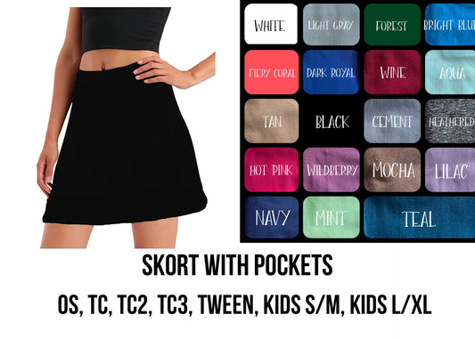SO3B - (Adult) Solid Color Skort with Pockets - Preorder ETA: Late Dec