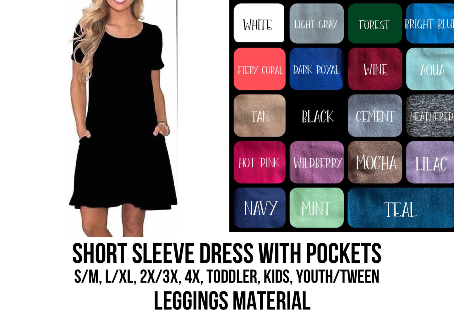 SO3B - (Adult) Solid Color Short Sleeve Pocket Dress - Preorder ETA: Late Dec