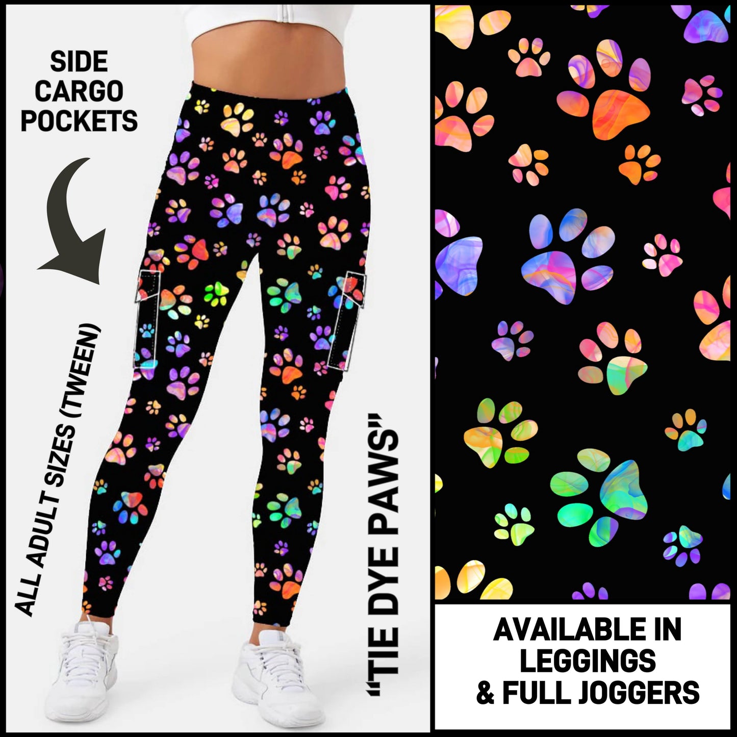 C5GO - Tie Dye Paws Leggings/Unisex Joggers with Cargo Pockets - Preorder ETA: Late Dec