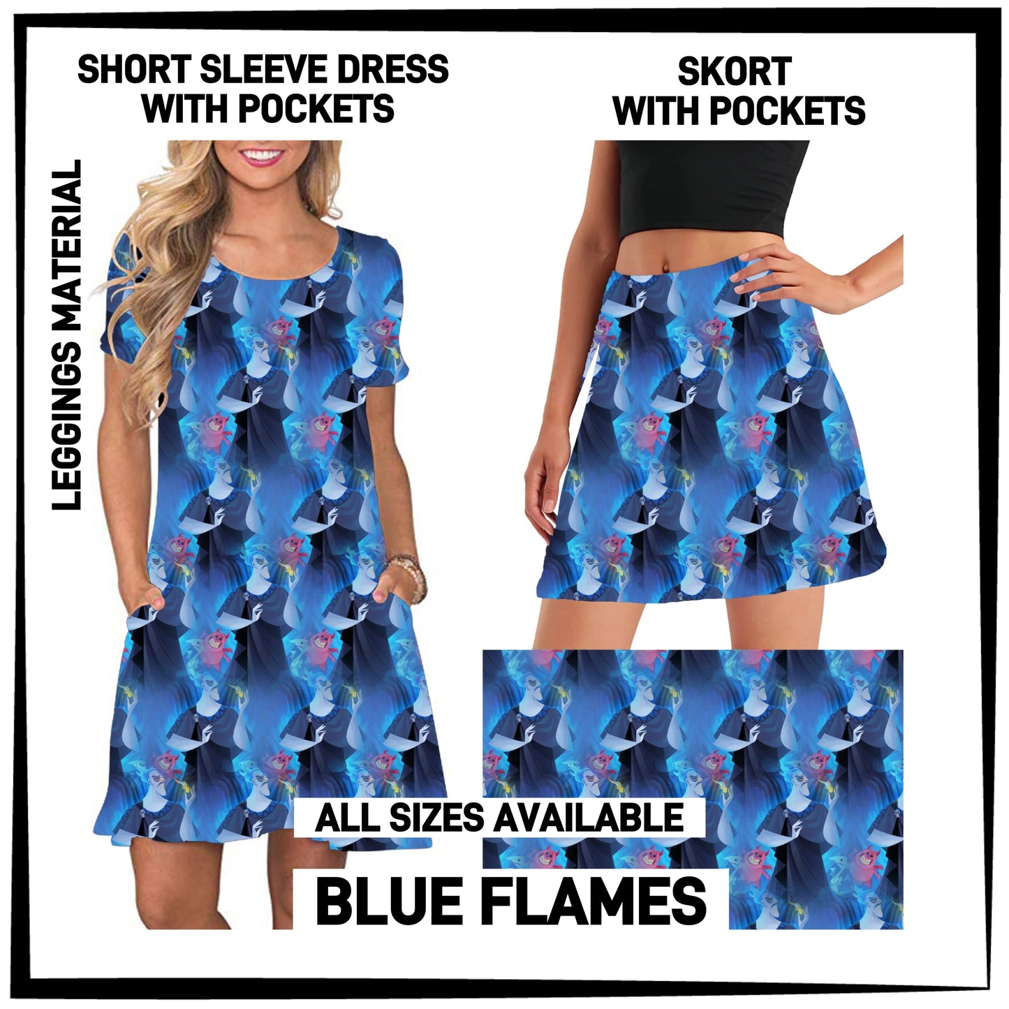 270BT - Blue Flames Sleeve Pocket Dress/Skort with Pockets - Preorder ETA: Early Jan