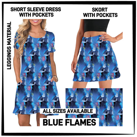 270BT - Blue Flames Sleeve Pocket Dress/Skort with Pockets - Preorder ETA: Early Jan