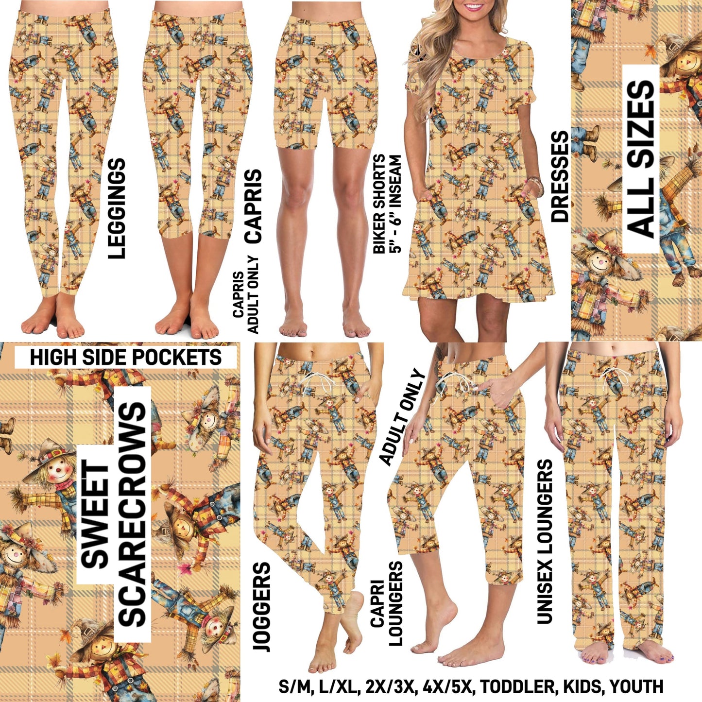 TG25 - Sweet Scarecrows Biker/Capris/Leggings with High Side Pockets - Preorder ETA: Late Oct
