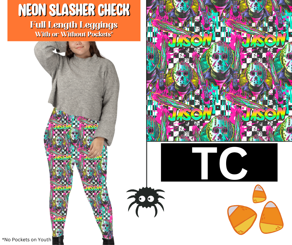 Neon Slasher Check Full Length Leggings w/ Pockets