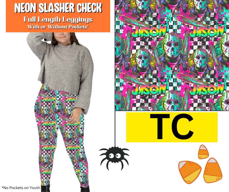 Neon Slasher Check Full Length Leggings w/ Pockets