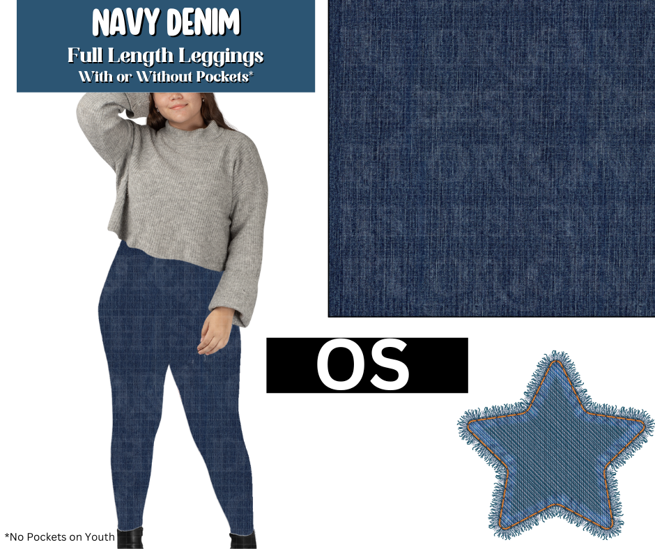 Navy Denim Full Length Leggings w/ Pockets