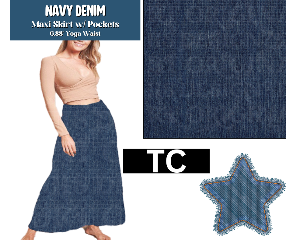 Navy Denim Maxi Skirt