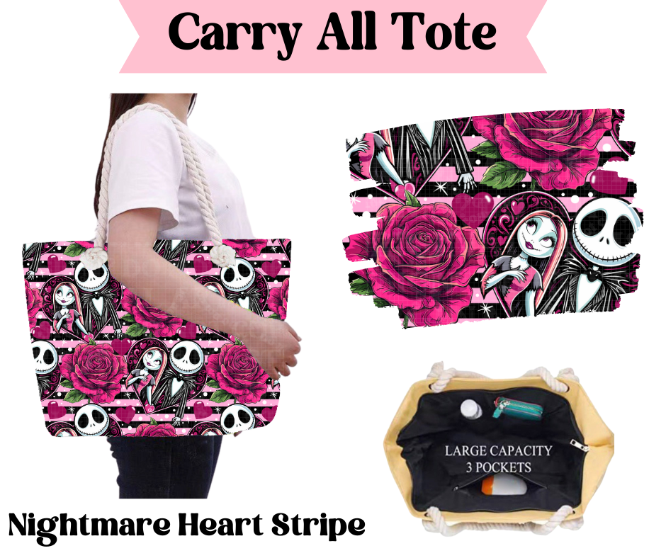 Nightmare Heart Stripe Carry All Tote