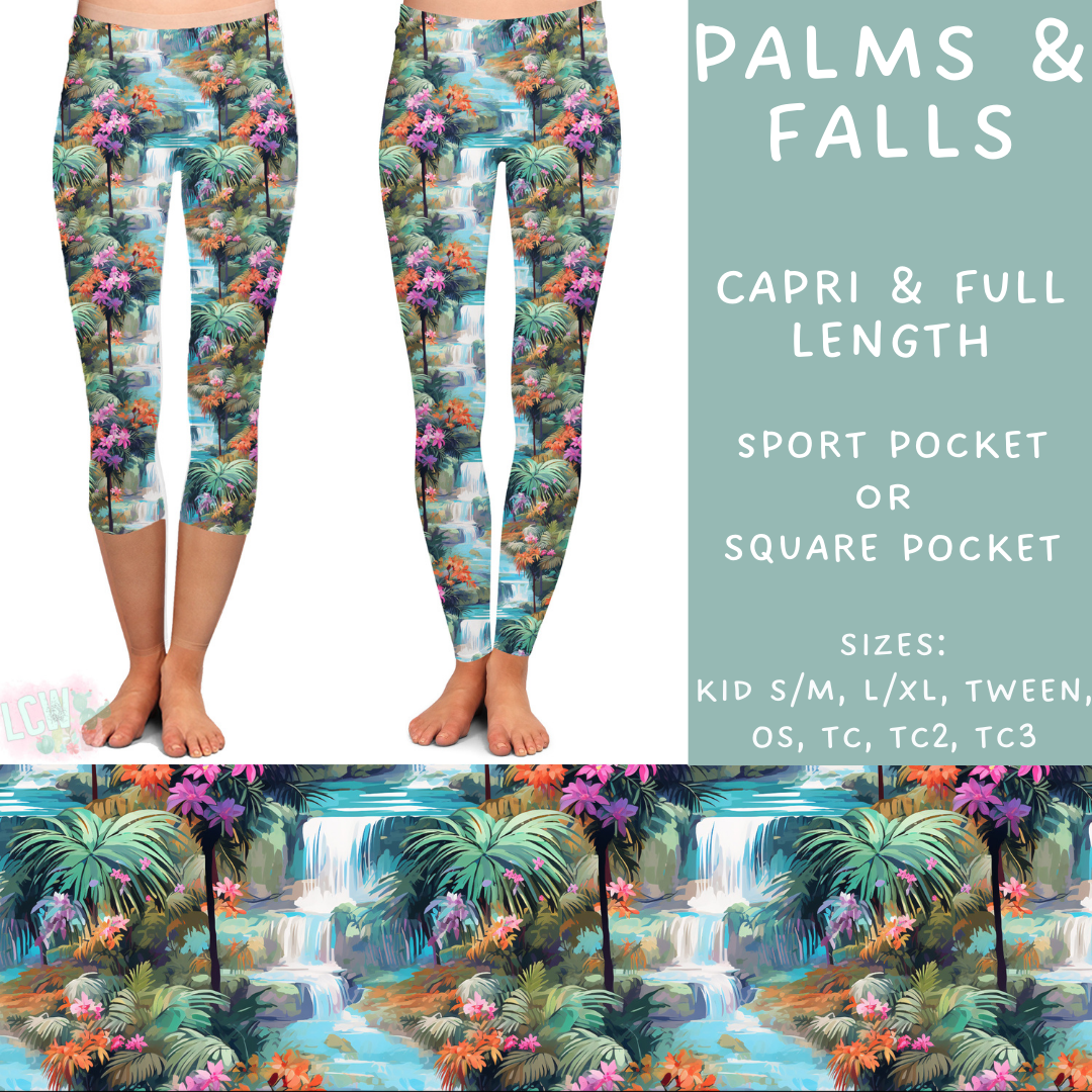 Ready To Ship - Palms & Falls Capri Length Leggings - OS Square Pocket