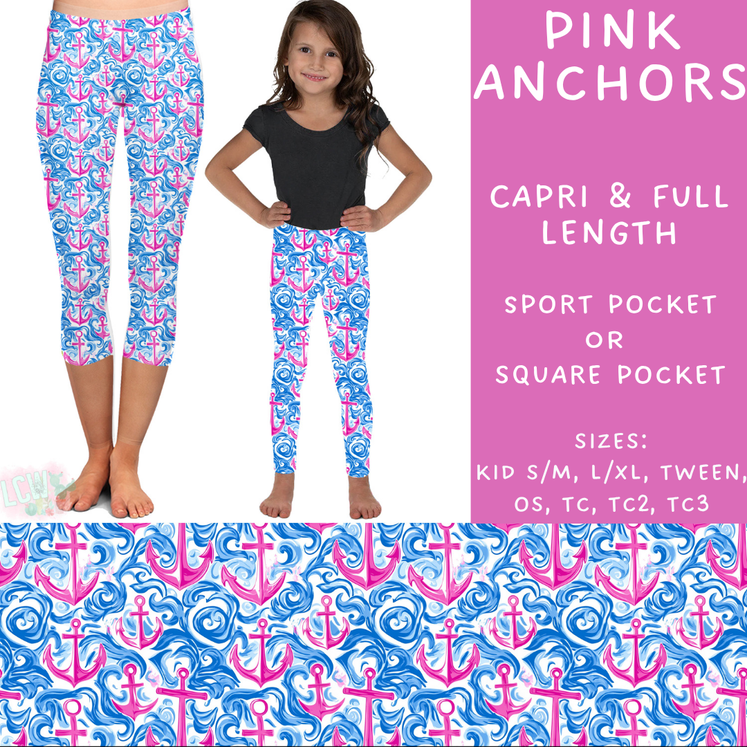 Ready to Ship - Pink Anchors Capri Length Leggings - OS & TC Sport Pocket