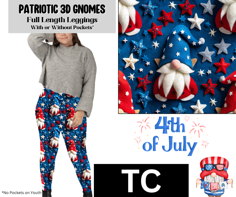 Patriotic 3D Gnomes Full Length Leggings w/ Pockets