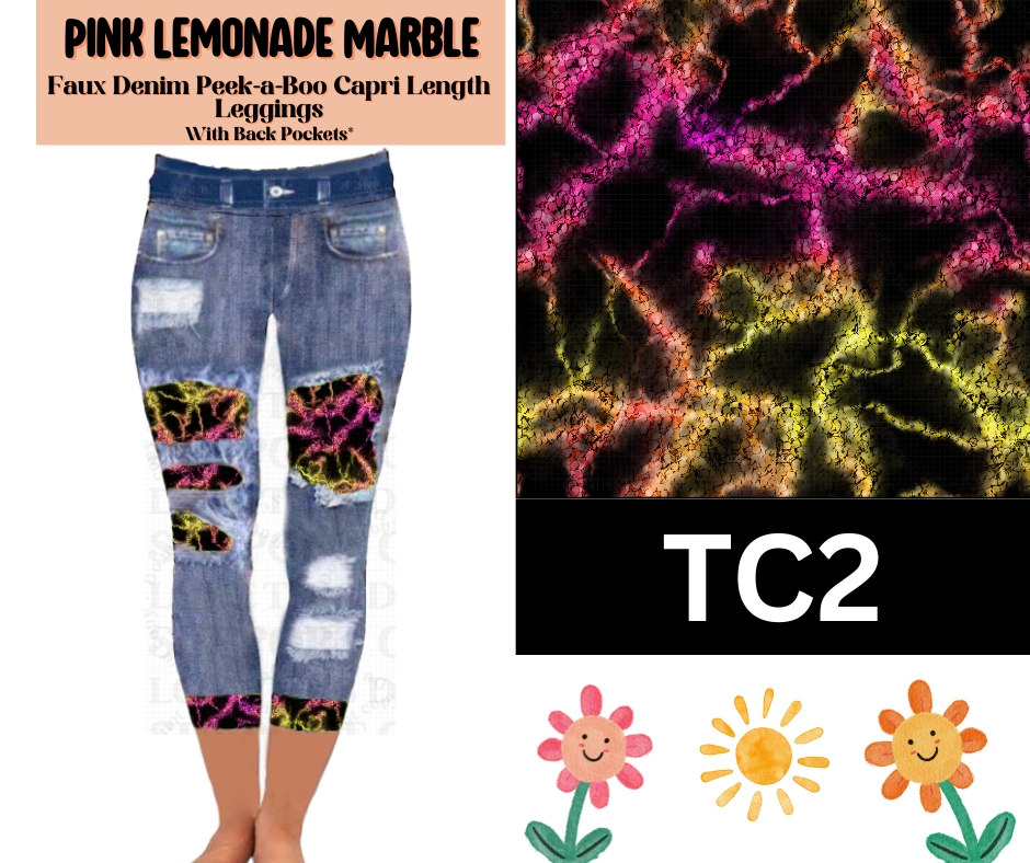 Pink Lemonade Marble Capri Faux Denim Peekaboo