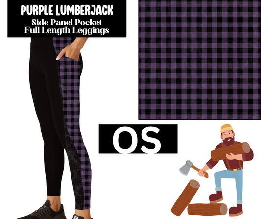 Purple Lumberjack Side Panel Pocket Full Length Leggings